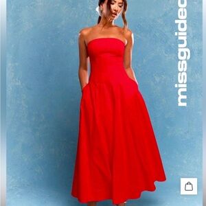 Missguided Vibrant Red Strapless Dress